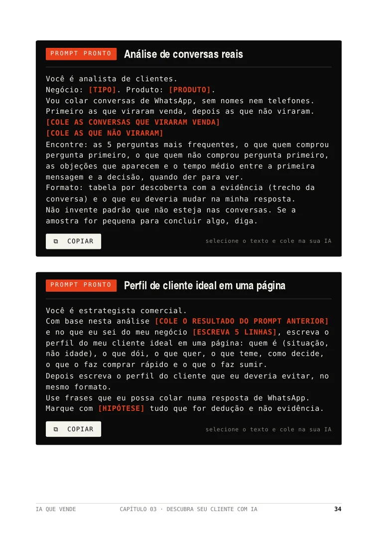 Página de amostra: Prompts prontos com campos para trocar